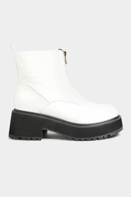 LIMITED COLLECTION White Croc Leather Look Zip Chunky Boots In Wide E Fit 3