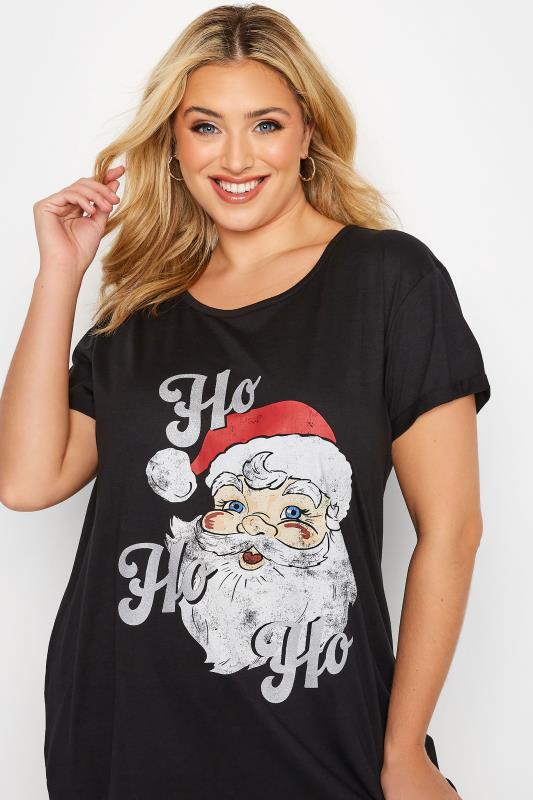 Plus Size Black 'Ho Ho Ho' Glitter Slogan Christmas T-Shirt | Yours Clothing 4