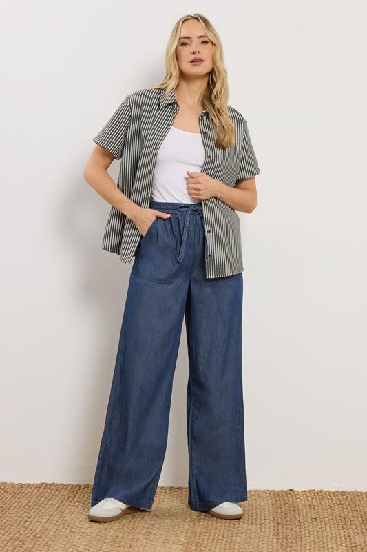 LTS Tall Women's Dark Blue Pull On Cotton Wide Leg Jeans | Long Tall Sally 1