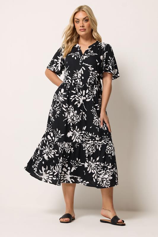YOURS Plus Size Black Abstract Placket Dress | Yours Clothing 1