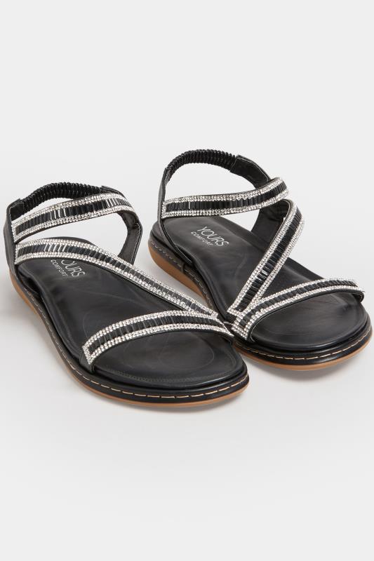 Black & Silver Sequin Strappy Sandals In Wide E Fit & Extra Wide EEE Fit  | Yours Clothing  1