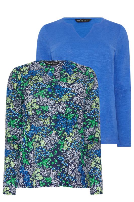 M&Co 2 Pack Blue Ditsy Floral Notch Neck Long Sleeve Tops | M&Co 8