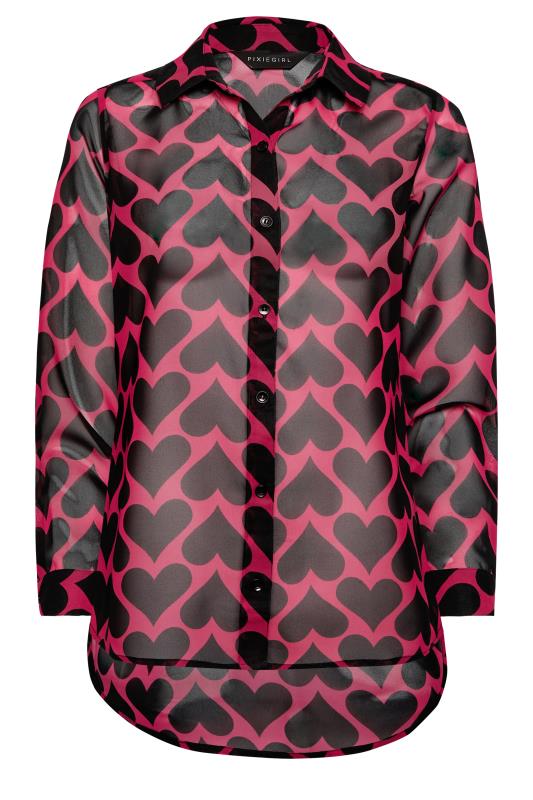 Petite Dark Pink Heart Print Oversized Shirt | PixieGirl 7