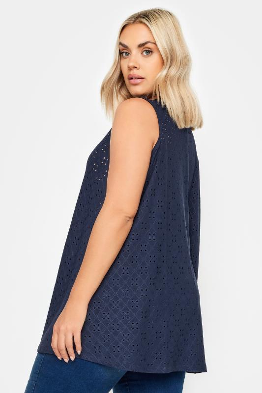 YOURS Plus Size Navy Blue Broderie Anglaise Swing Vest Top | Yours Clothing 3