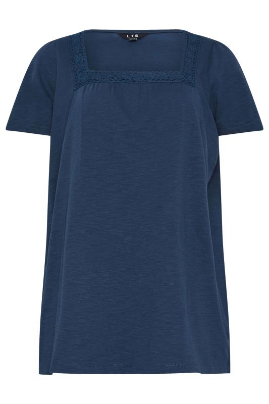 LTS Tall Women's Navy Blue Crochet Trim T-Shirt | Long Tall Sally 5