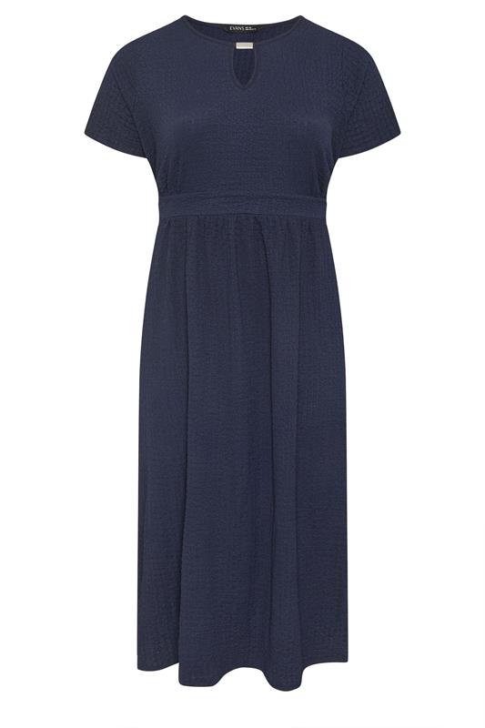 EVANS Plus Size Navy Blue Keyhole Textured Maxi Dress | Evans 5