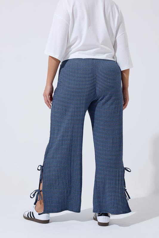 LIMITED COLLECTION Curve Blue Gingham Tie Side Trousers | Yours Clothing 4