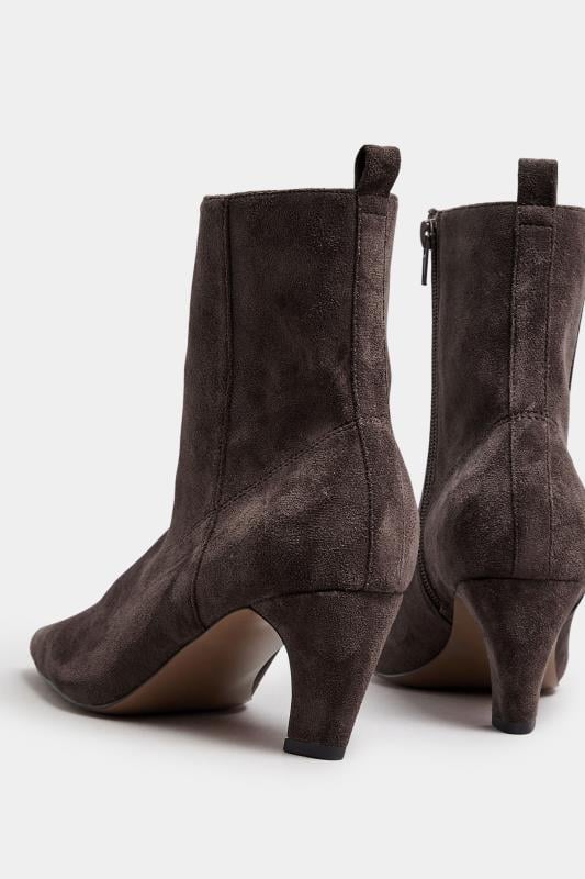 LTS Brown Faux Suede Heeled Ankle Boot In Standard Fit | Long Tall Sally 4