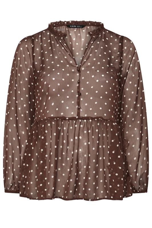 YOURS Plus Size Chocolate Brown Polka Dot Blouse | Yours Clothing