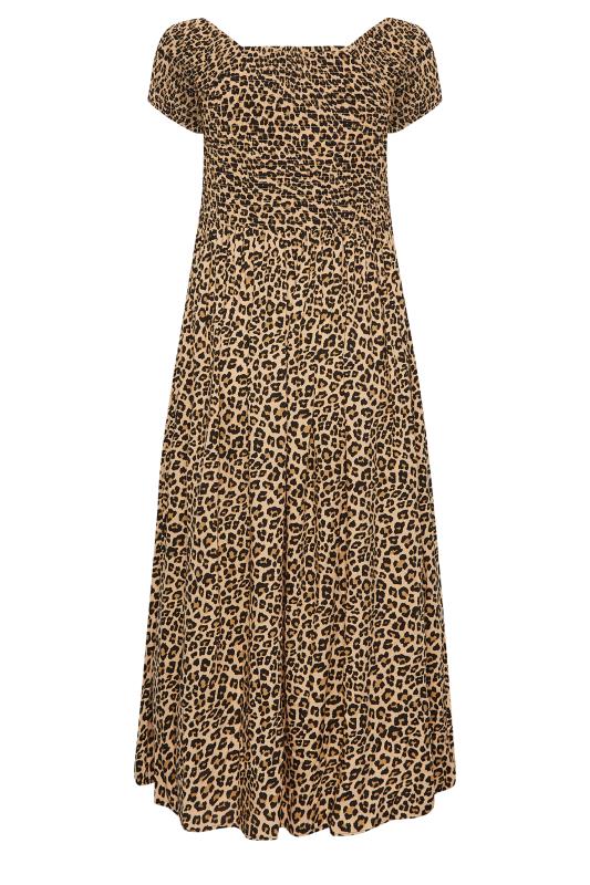 YOURS Curve Plus Size Brown Leopard Print Shirred Maxi Dress | Yours Clothing  7