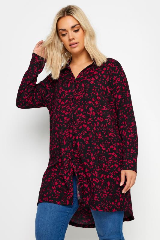 YOURS Plus Size Red Floral Print Textured Shirt | Yours Clothing 1