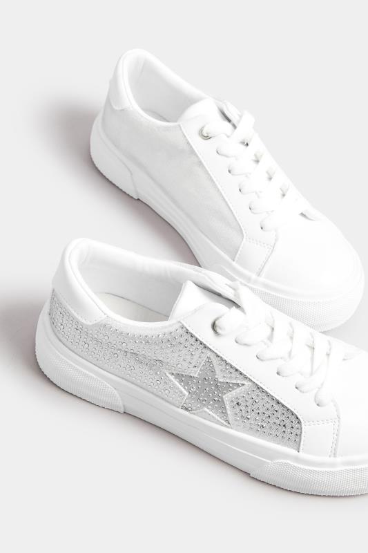 White Diamante Star Trainers In Extra Wide EEE Fit | Yours Clothing 4