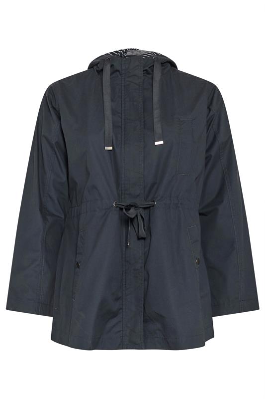 YOURS Plus Size Navy Blue Stripe Lined Hooded Jacket | Yours Clothing 7