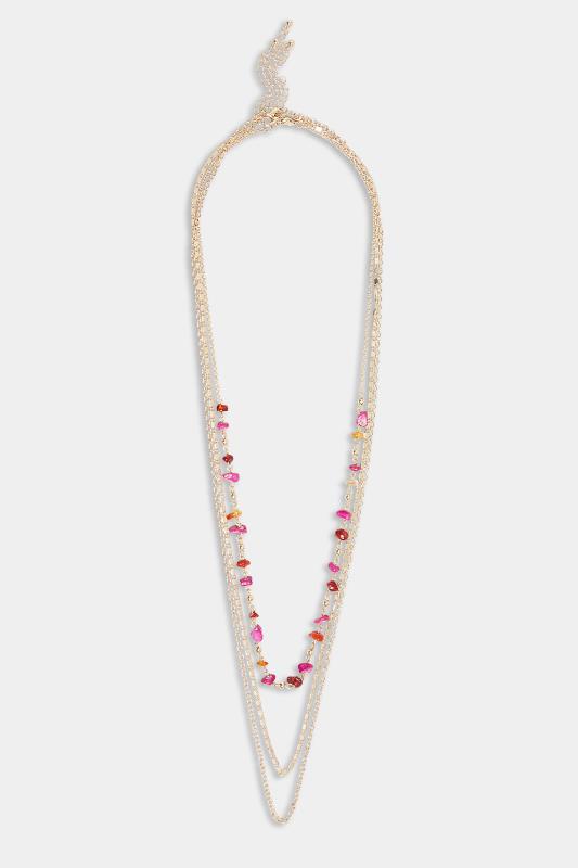 3 PACK Gold & Pink Stone Long Necklace Set | Yours Clothing 2
