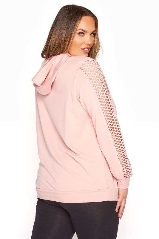 LIMITED COLLECTION Pink Fishnet Sleeve Hoodie | Yours Clothing