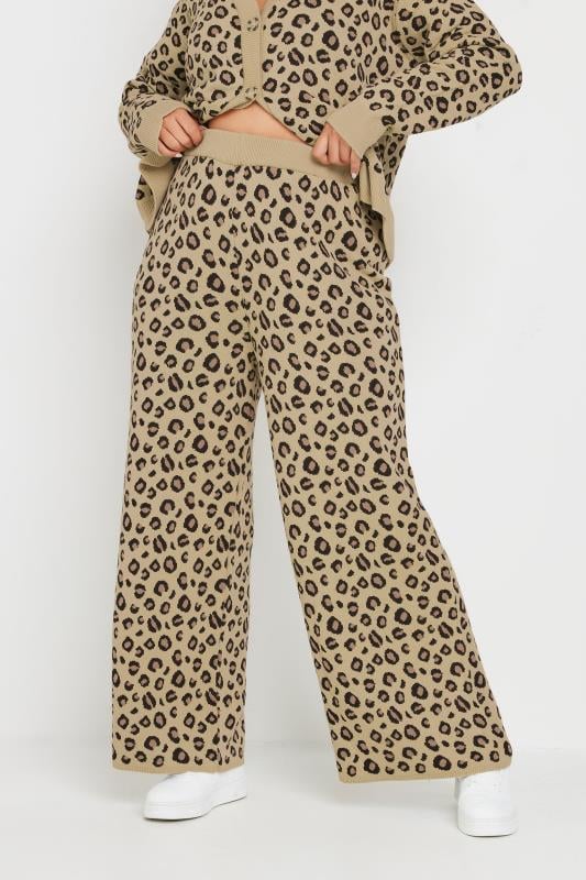 LIMITED COLLECTION Plus Size Natural Brown Leopard Print Wide Leg Trousers | Yours Clothing  1