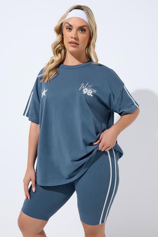  YOURS ACTIVE Curve Dark Blue Side Contrast Stripe Shorts