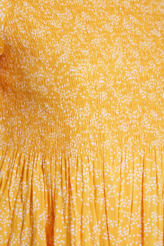 Curve Yellow Spot Print Shirred Short Sleeve Top_S.jpg
