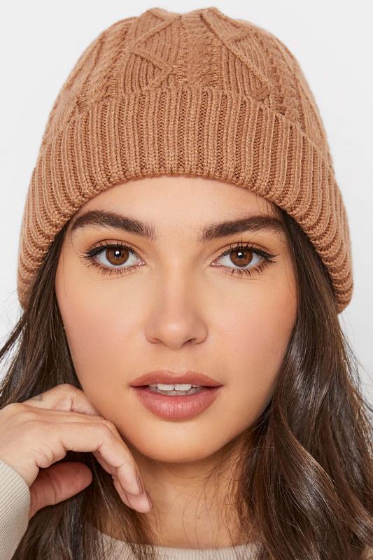 Brown Cable Knitted Beanie Hat | Yours Clothing 1