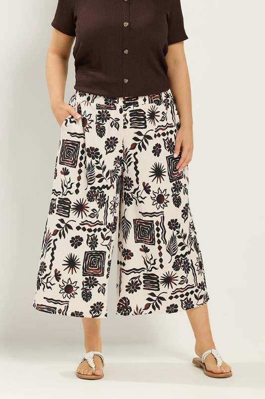  YOURS culotte marrón natural con estampado de sol