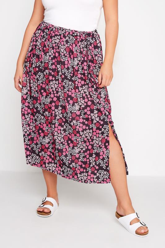 Großen Größen  LIMITED COLLECTION Curve Pink Floral Midaxi Skirt Size 16-32