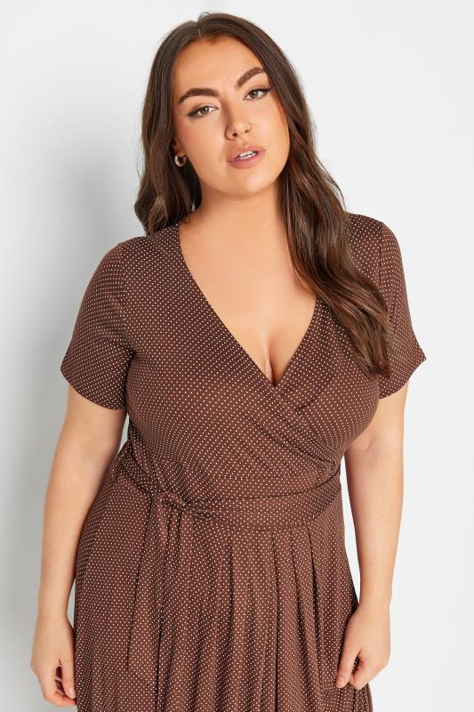 YOURS Plus Size Brown Dot Print Maxi Wrap Dress | Yours Clothing 4