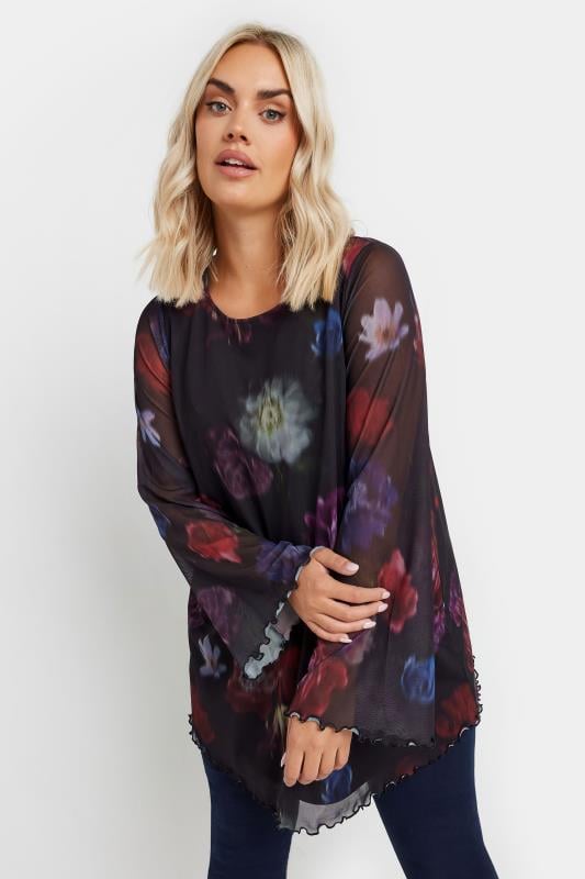 YOURS Plus Size Black Abstract Floral Mesh Top Yours Clothing