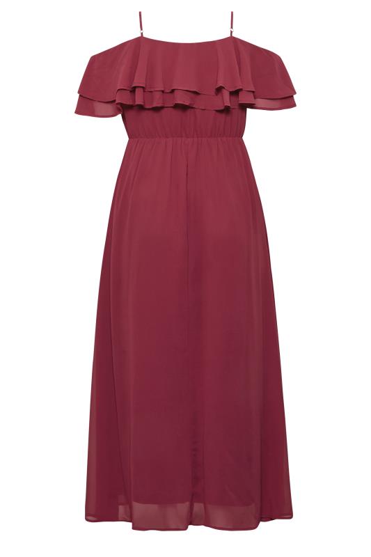 YOURS LONDON Plus Size Burgundy Red Bardot Ruffle Maxi Dress | Yours Clothing 7