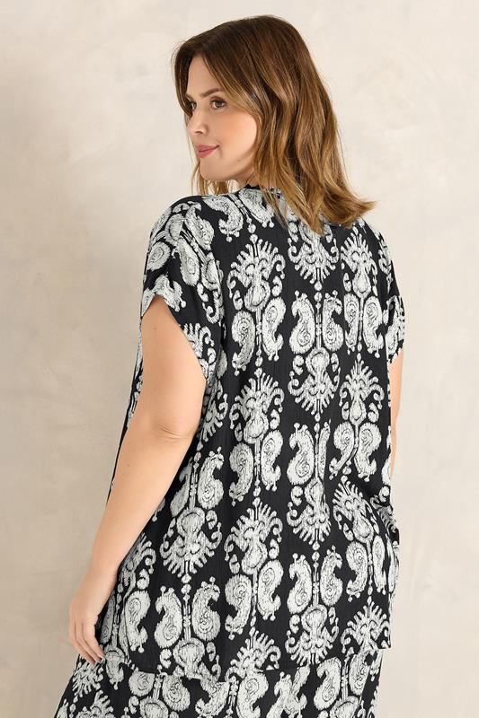 EVANS Plus Size Black Abstract Print Frill Neck Blouse | Evans 2
