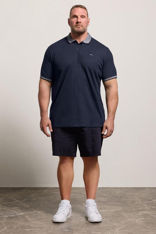 BadRhino Big & Tall Navy Blue Two Tone Waffle Polo Shirt | BadRhino 1