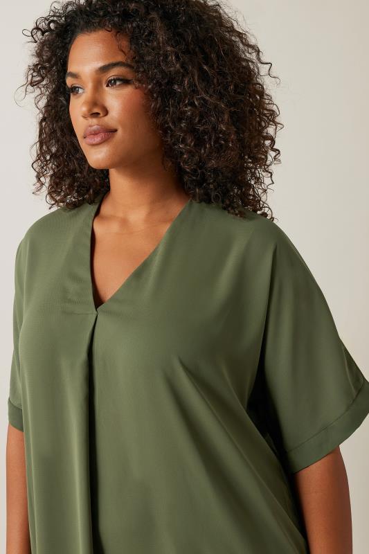 EVANS Plus Size Khaki Green Pleat Front Blouse | Evans 4