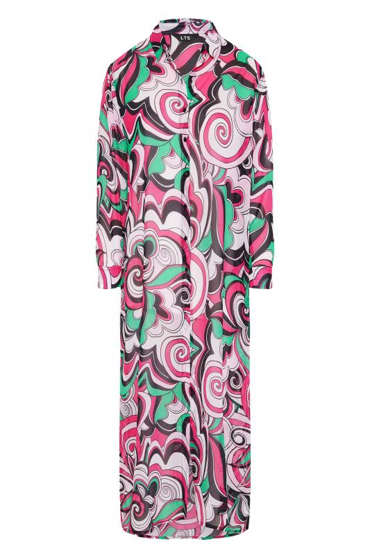 LTS Tall Women's Pink Retro Swirl Print Longline Beach Shirt | Long Tall Sally 7