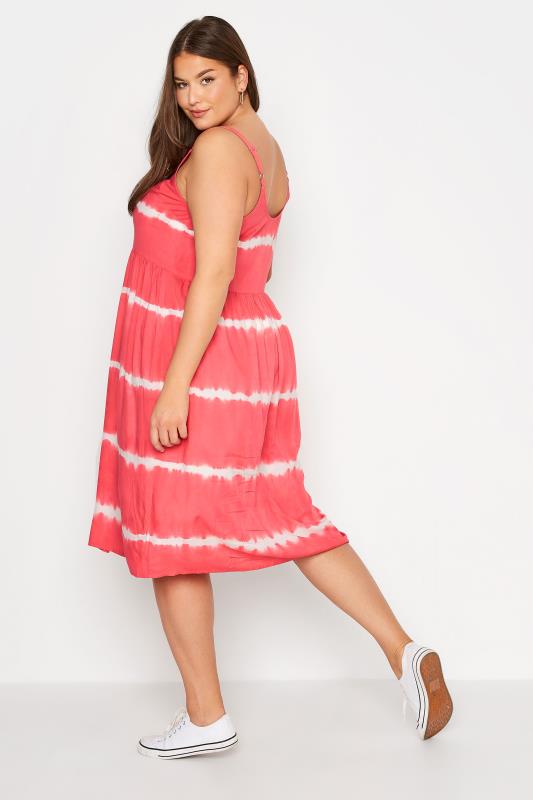 Curve Pink Tie Dye Button Front Strappy Sundress 3
