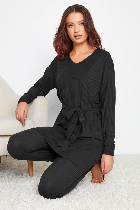  dla puszystych LTS Tall Black Ribbed Lounge Tunic Top