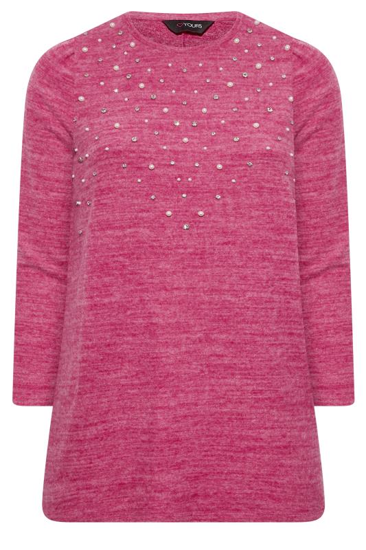 Plus Size Pink Pearl Embellished Soft Touch Top | Yours Clothing 6