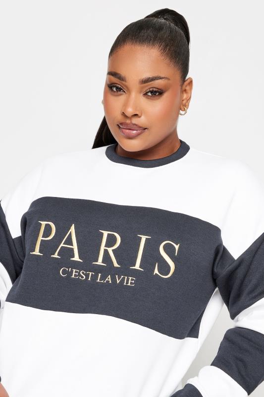 YOURS Plus Size Navy Blue 'Paris' Stripe Print Sweatshirt | Yours Clothing 4