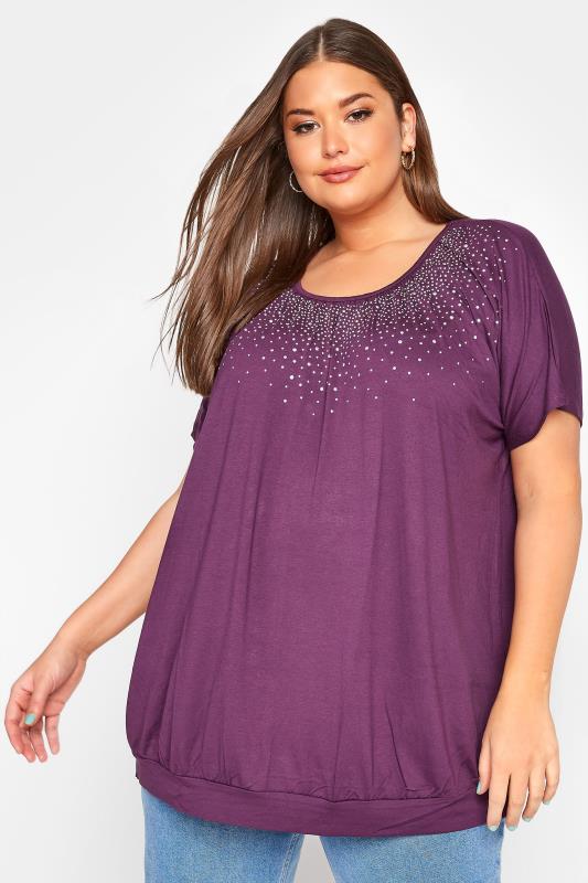 Plus Size Purple Stud Embellished Top | Yours Clothing 1