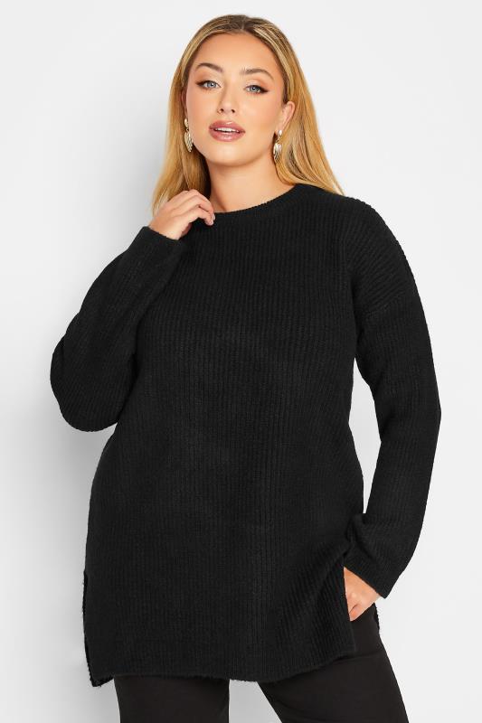 YOURS LUXURY Plus Size Black Dipped Hem Jumper | Yours Clothing 1