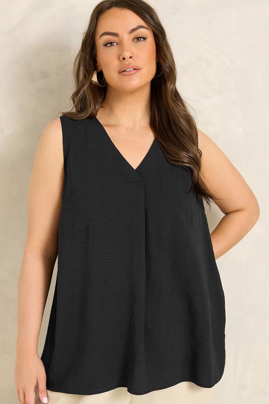  EVANS Curve Black Pleat Swing Vest Top