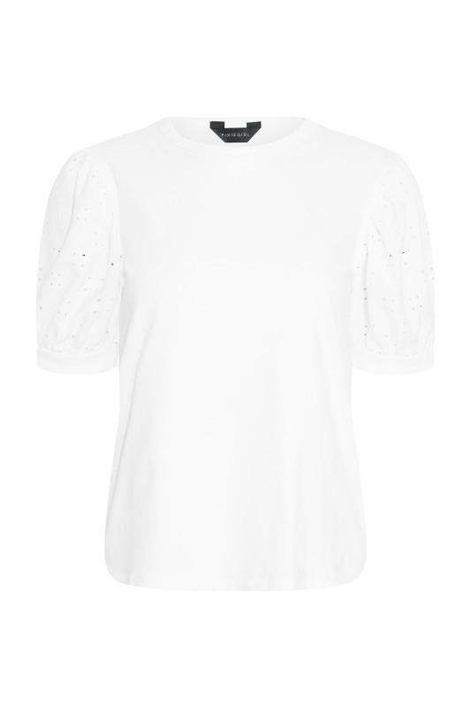 Petite White Broderie Anglaise Puff Sleeve T-Shirt | PixieGirl  6
