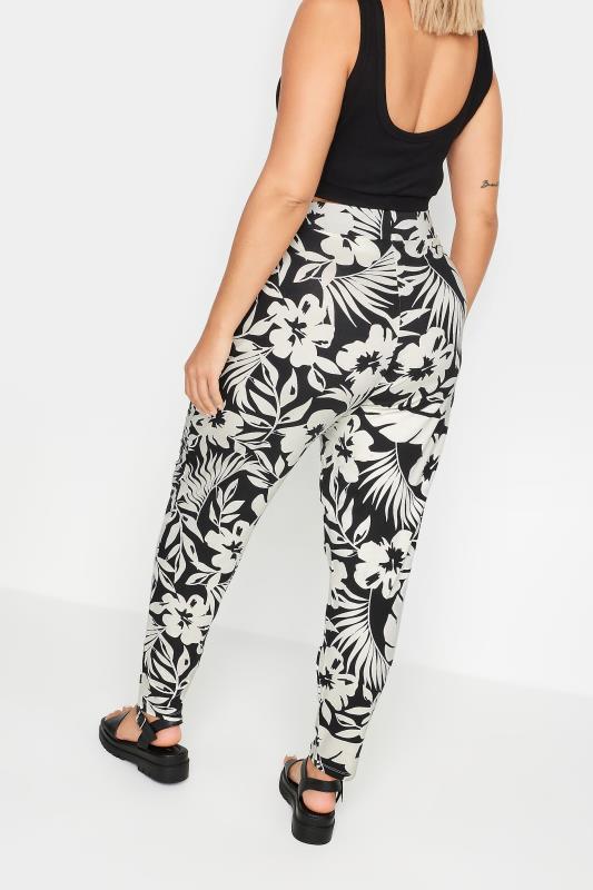 YOURS Plus Size Black & White Tropical Print Harem Trousers | Yours Clothing  3