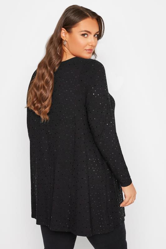 Plus Size Black Sequin Cut Out Swing Top | Yours Clothing 3