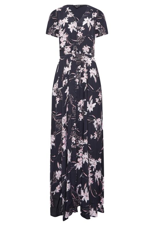 LTS Tall Women's Navy Blue Floral Print Shirred Waist Maxi Dress | Long Tall Sally 6