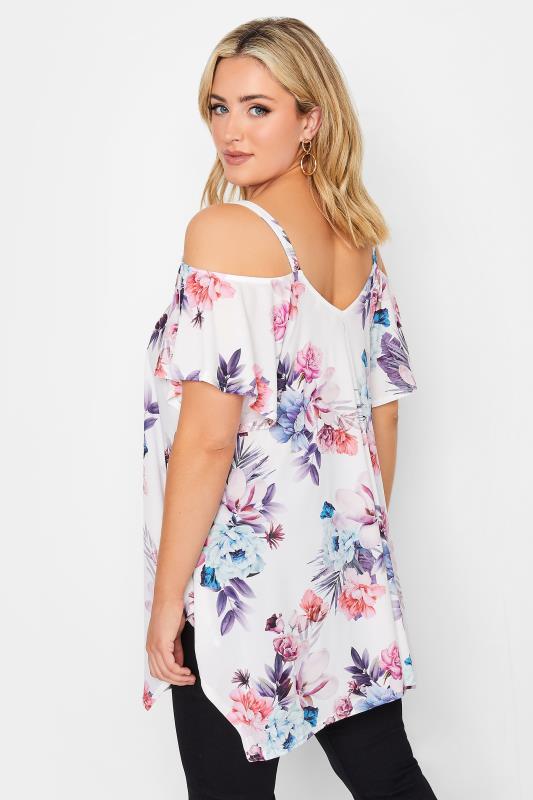 YOURS LONDON Plus Size White Tropical Print Cold Shoulder Top | Yours Clothing  3
