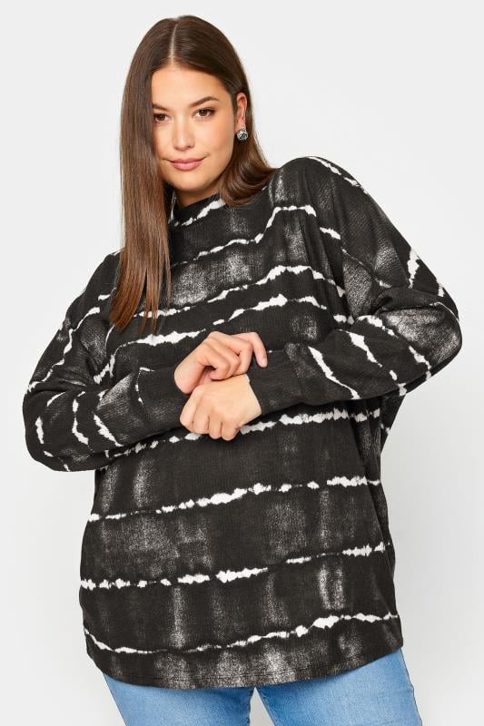  Grande Taille YOURS Curve Black Soft Touch Tie Dye Jumper