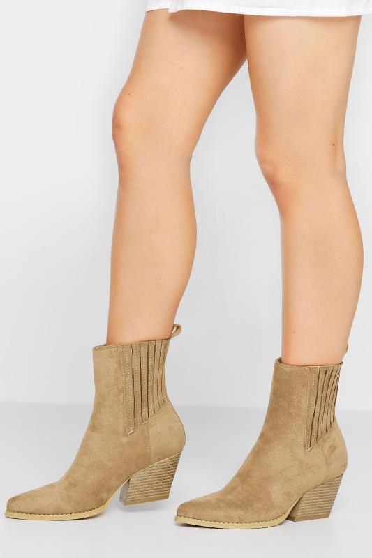  Tallas Grandes PixieGirl Tan Brown Faux Suede Ankle Cowboy Boots In Standard Fit