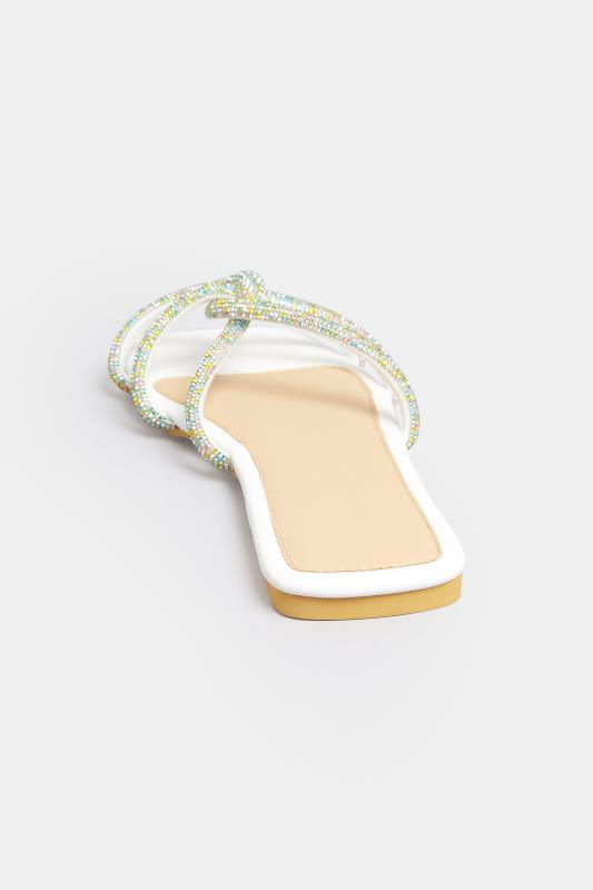 PixieGirl White Diamante Strap Mule Sandals In Standard Fit | PixieGirl 4