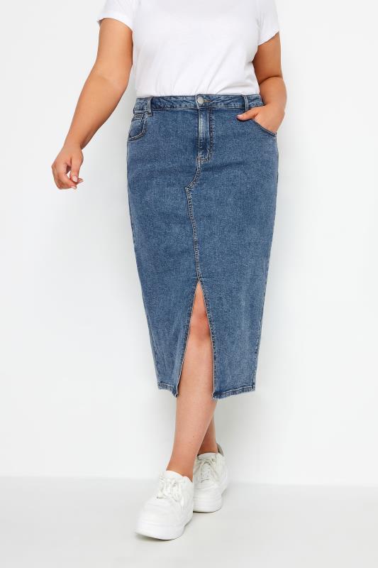 YOURS Plus Size Blue Midi Stretch Denim Skirt | Yours Clothing 5