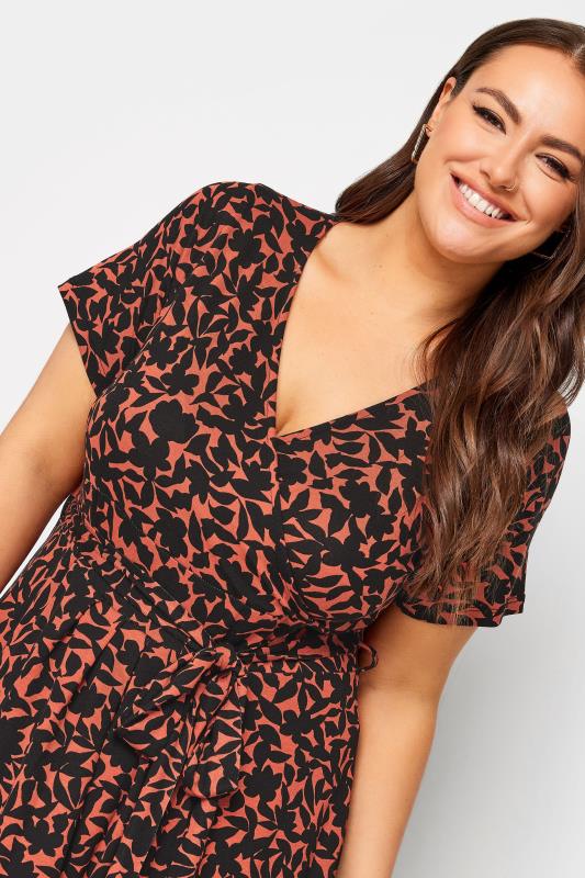 YOURS Plus Size Rust Orange Floral Print Wrap Maxi Dress | Yours Clothing 4