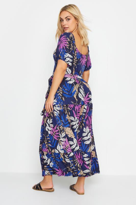 YOURS Plus Size Navy Blue Leaf Print Tiered Maxi Dress | Yours Clothing 3